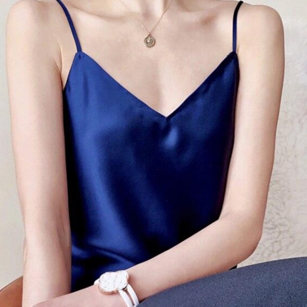 Showpo Navy Blue Silk Cami Top